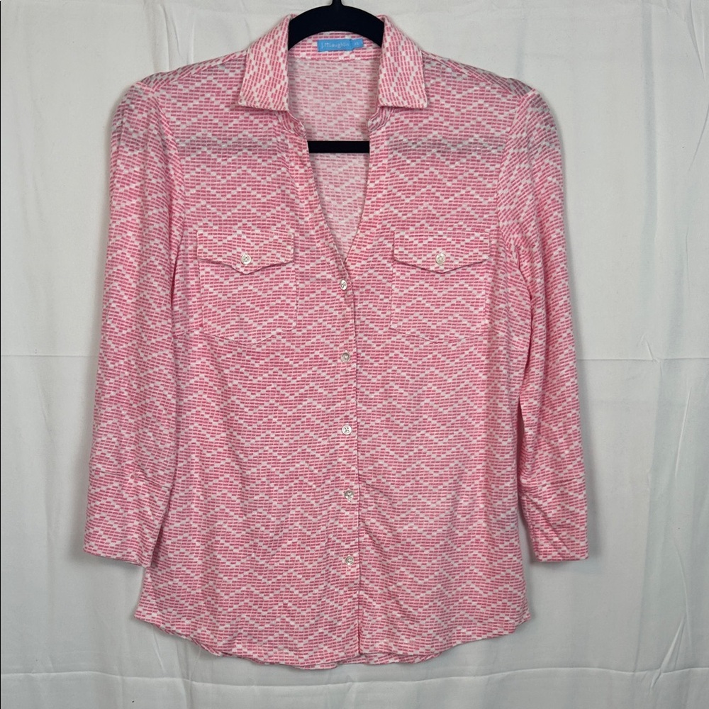 J. McLaughlin Pink and White Patterned Button Down Shirt